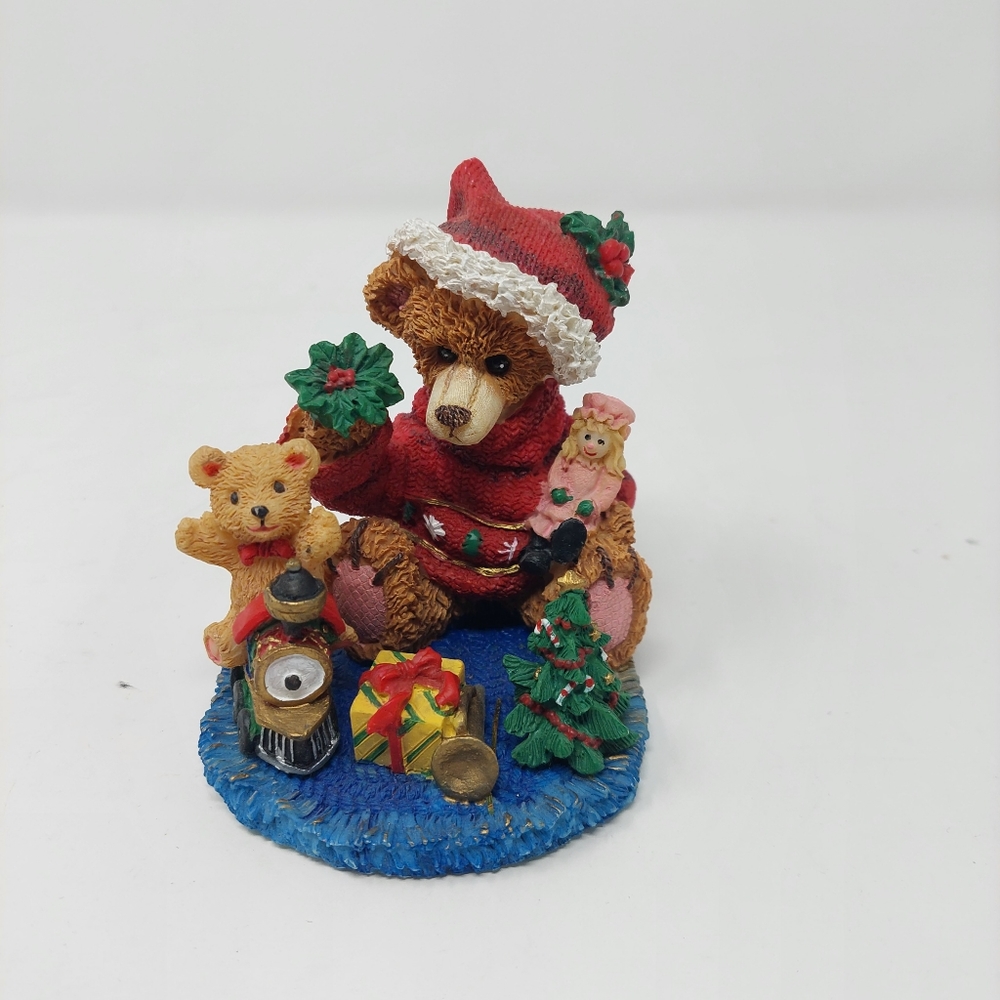 Santa Teddy Bear Figurine Christmas Presents Detailed Resin Figure Decoration